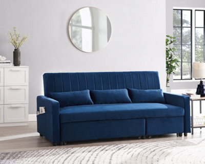 Home Detail Devon 3 Seater Storage Chaise Pull Out Fabric Blue Velvet Sofa Bed - image 1