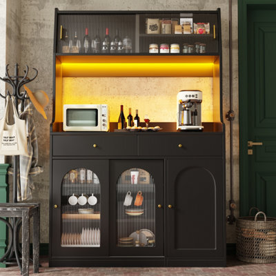 Matteo Black Tall Sideboard Cabinet With Smart Led Lighting, Adjustable Shelves & 2 Drawers (180Cm) - image 1