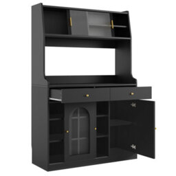 Matteo Black Tall Sideboard Cabinet With Smart Led Lighting, Adjustable Shelves & 2 Drawers (180Cm) - thumbnail 6