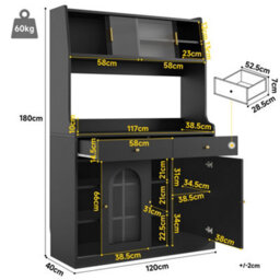 Matteo Black Tall Sideboard Cabinet With Smart Led Lighting, Adjustable Shelves & 2 Drawers (180Cm) - thumbnail 5