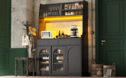Matteo Black Tall Sideboard Cabinet With Smart Led Lighting, Adjustable Shelves & 2 Drawers (180Cm) - thumbnail 4