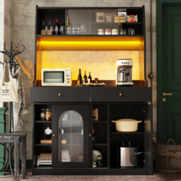 Matteo Black Tall Sideboard Cabinet With Smart Led Lighting, Adjustable Shelves & 2 Drawers (180Cm) - thumbnail 2
