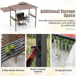 Costway 318 X 153 Cm Grill Gazebo W/ Side Awning Outdoor Barbecue Canopy Tent-Coffee - thumbnail 5