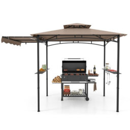 Costway 318 X 153 Cm Grill Gazebo W/ Side Awning Outdoor Barbecue Canopy Tent-Coffee - thumbnail 2