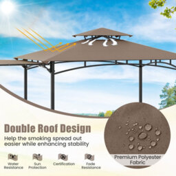 Costway 318 X 153 Cm Grill Gazebo W/ Side Awning Outdoor Barbecue Canopy Tent-Coffee - thumbnail 7