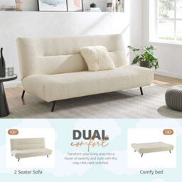Bravich Cirrus Click Clack 2 Seater Small Double Sofa Bed - Cream Boucle - thumbnail 6