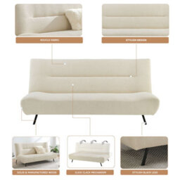 Bravich Cirrus Click Clack 2 Seater Small Double Sofa Bed - Cream Boucle - thumbnail 7