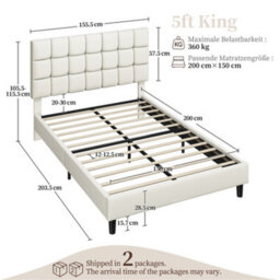 Yaheetech Upholstered Bed Frame With Square Tufted Headboard - Beige / King - thumbnail 2