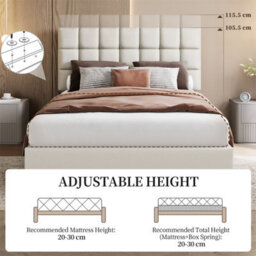 Yaheetech Upholstered Bed Frame With Square Tufted Headboard - Beige / King - thumbnail 7