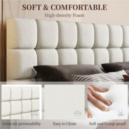 Yaheetech Upholstered Bed Frame With Square Tufted Headboard - Beige / King - thumbnail 4