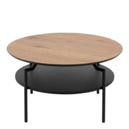 Wyld Haus Fuglebjerg Round Coffee Table, Oak-Effect Top, Black Metal Legs And Lower Shelf - thumbnail 3