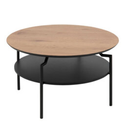 Wyld Haus Fuglebjerg Round Coffee Table, Oak-Effect Top, Black Metal Legs And Lower Shelf - thumbnail 2