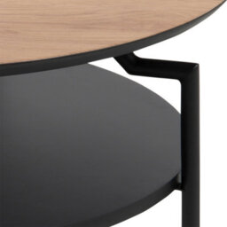 Wyld Haus Fuglebjerg Round Coffee Table, Oak-Effect Top, Black Metal Legs And Lower Shelf - thumbnail 7
