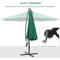 Outsunny 3(M) Garden Banana Parasol Cantilever Umbrella W/ Crank, Green - thumbnail 4