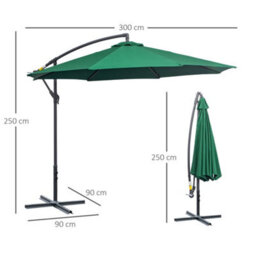 Outsunny 3(M) Garden Banana Parasol Cantilever Umbrella W/ Crank, Green - thumbnail 3