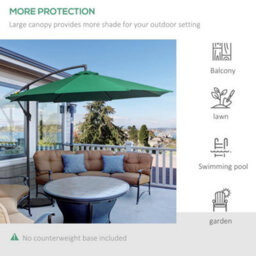 Outsunny 3(M) Garden Banana Parasol Cantilever Umbrella W/ Crank, Green - thumbnail 7