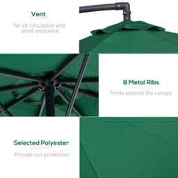 Outsunny 3(M) Garden Banana Parasol Cantilever Umbrella W/ Crank, Green - thumbnail 6