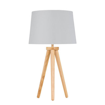 First Choice Lighting Voyage - Light Oak Table Lamp Bedside Light With White & Silver Shade - image 1