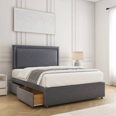Bsspoke Ella Divan Bed Set Steel Velvet With 24Inch Panel Headboard & Mattress & 2 Drawers Same Side 3Ft 4Ft 4Ft6 5Ft 6Ft - image 1