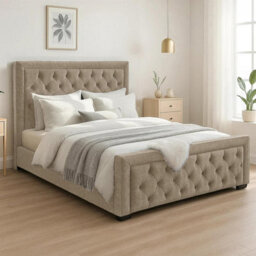 Naples Cream Upholstered Chesterfield Super King Size Bed Frame, Modern Luxury Floor-Standing Headboard & Footboard - thumbnail 2
