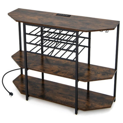 Wine Bar Cabinet 3 Tier Industrial Wine Rack W/ Storage Shelves Glass Holder
