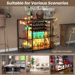 Wine Bar Cabinet 3 Tier Industrial Wine Rack W/ Storage Shelves Glass Holder - thumbnail 6