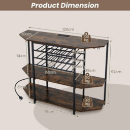 Wine Bar Cabinet 3 Tier Industrial Wine Rack W/ Storage Shelves Glass Holder - thumbnail 2