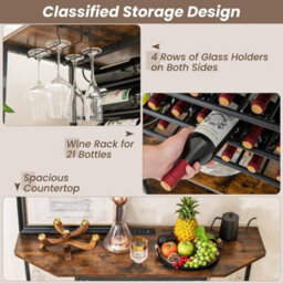 Wine Bar Cabinet 3 Tier Industrial Wine Rack W/ Storage Shelves Glass Holder - thumbnail 4