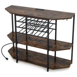 Wine Bar Cabinet 3 Tier Industrial Wine Rack W/ Storage Shelves Glass Holder - thumbnail 1