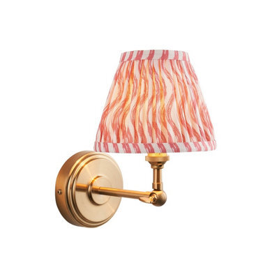 Luminosa Lighting Luminosa Step Wing Brushed Aged Brass Plate Wall Light With Coral Pink Fabric Ripple Shade 16Cm B22 - image 1