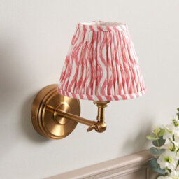 Luminosa Lighting Luminosa Step Wing Brushed Aged Brass Plate Wall Light With Coral Pink Fabric Ripple Shade 16Cm B22 - thumbnail 3