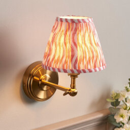 Luminosa Lighting Luminosa Step Wing Brushed Aged Brass Plate Wall Light With Coral Pink Fabric Ripple Shade 16Cm B22 - thumbnail 2
