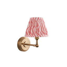 Luminosa Lighting Luminosa Step Wing Brushed Aged Brass Plate Wall Light With Coral Pink Fabric Ripple Shade 16Cm B22 - thumbnail 7