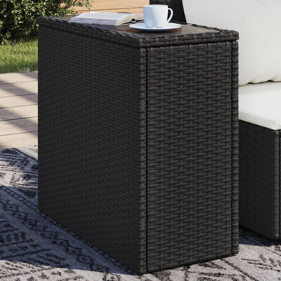 Berkfield Garden Side Table With Glass Top Black 58X27.5X55 Cm Poly Rattan - image 1