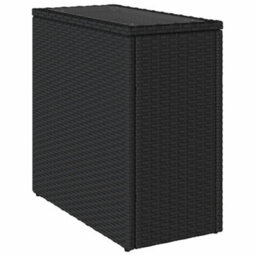Berkfield Garden Side Table With Glass Top Black 58X27.5X55 Cm Poly Rattan - thumbnail 2