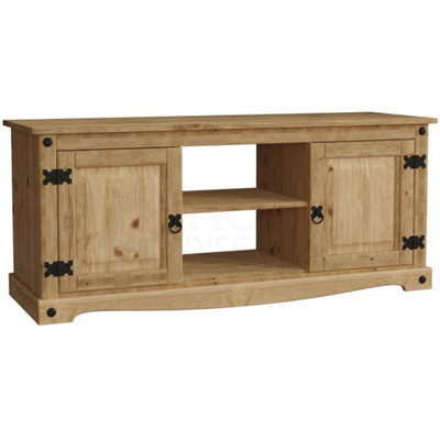 2 Door 1 Shelf Flat Screen Tv Unit Mexican Solid Waxed Pine Display Stand - image 1