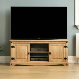2 Door 1 Shelf Flat Screen Tv Unit Mexican Solid Waxed Pine Display Stand - thumbnail 5