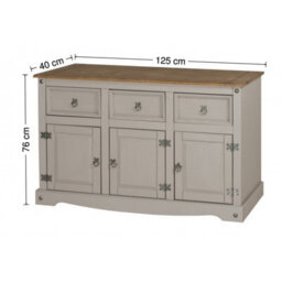 Mercers Furniture Corona Grey Wax 3 Door 3 Drawer Dresser Large Buffet Hutch Open Storage Solid Wood Mexican Pine Wooden Kitchen Dining Room - thumbnail 7