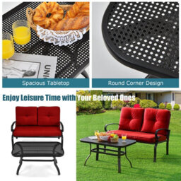 Costway 2Pcs Outdoor Conversation Set Loveseat Patio Beach W/ Coffee Table& Soft Cushion - thumbnail 4