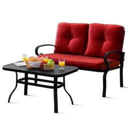 Costway 2Pcs Outdoor Conversation Set Loveseat Patio Beach W/ Coffee Table& Soft Cushion - thumbnail 1