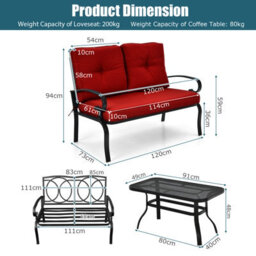Costway 2Pcs Outdoor Conversation Set Loveseat Patio Beach W/ Coffee Table& Soft Cushion - thumbnail 2