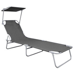 Walplus Folding Sun Lounger With Canopy Grey Aluminium - thumbnail 2