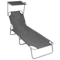 Walplus Folding Sun Lounger With Canopy Grey Aluminium - thumbnail 1