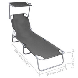 Walplus Folding Sun Lounger With Canopy Grey Aluminium - thumbnail 7