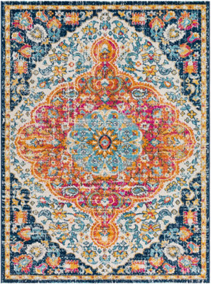 Livabliss Floransa-Vintage Orange Blue Pink Cream Traditional Boho Living Dining Bedroom Rug 160 X 215 Cm Easy Care, Non Shedding - image 1