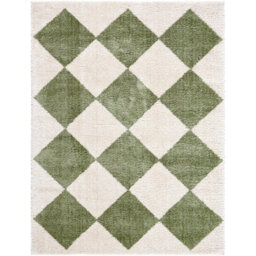 Livabliss Fossay Shaggy-Washable Beige Green High Pile Diamond Living Bedroom Rug 120 X 170 Cm Easy Care, Non Shedding - thumbnail 1