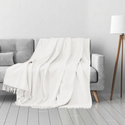 Ehc Waffle Cotton Woven King Size Sofa Throw 3 Seater Sofa/ Chair/ Double Bed, 228 X 254 Cm, Ivory - thumbnail 3