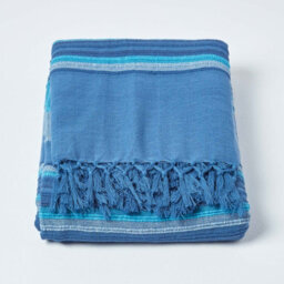 Homescapes Cotton Morocco Striped Blue Throw, 255 X 360 Cm - thumbnail 2