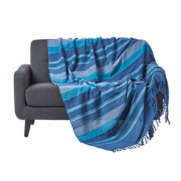 Homescapes Cotton Morocco Striped Blue Throw, 255 X 360 Cm - thumbnail 1