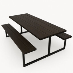 TRL Handmade Furniture Outdoor Slatted Picnic Table With Fixed Benches - Jacobean - thumbnail 1
